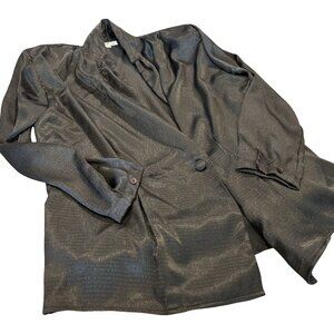 Vintage Retro 80s 90s Women’s Lightweight Blazer Crepe Polyester Fun Black Sz 12